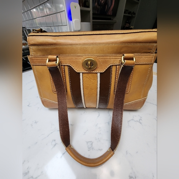 COACH Y2K Hampton Embossed Signature Stripe Leather Satchel 11609 EUC - Picture 6 of 16